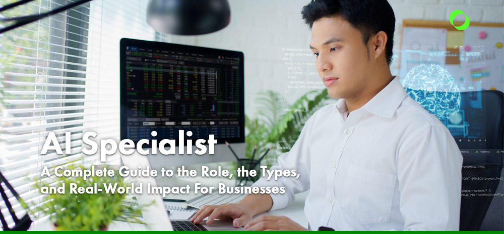 A skilled AI specialist completing tasks on his workdesk.