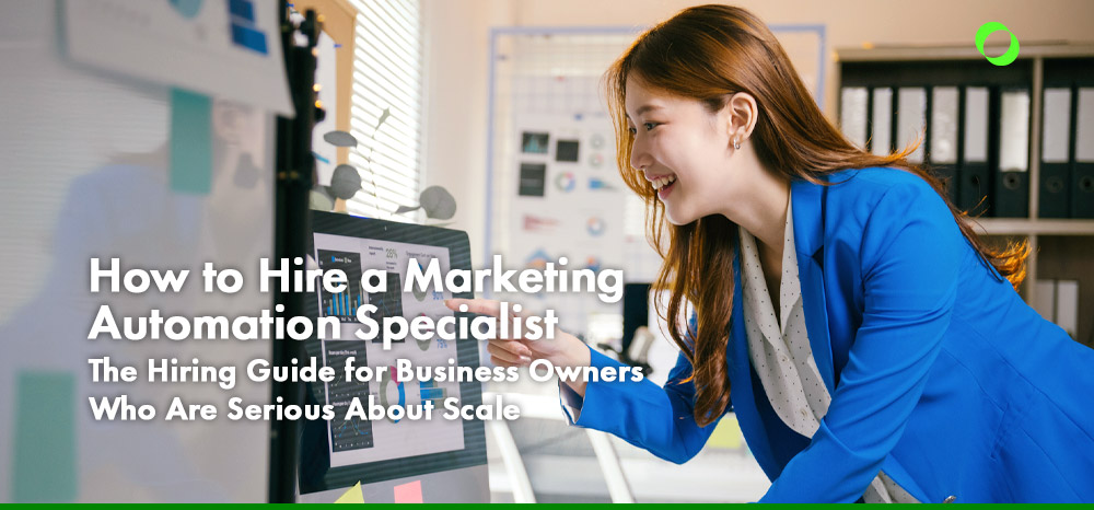 A woman reading about how to hire a marketing automation specialist.