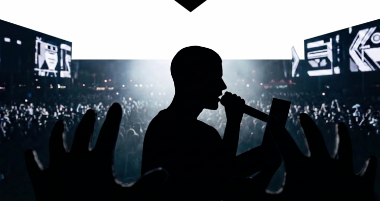 Justin Bieber laptop singing Coachella 2026 performance silhouette reimagined.